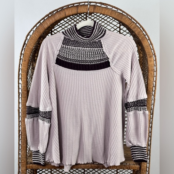 Free People Snow Day Thermal Top Dusty Mauve Knit Raglan Sleeve XS Petite - Picture 3 of 4